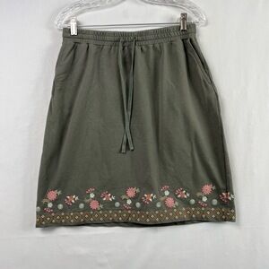 J.Jill Skirt Womens Small Tall Green Floral Embroidered Hem Drawstring Stretch